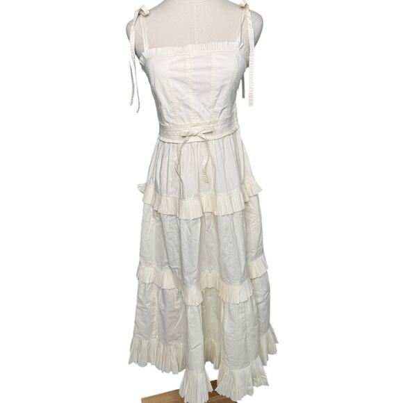 Ulla Johnson Lune Dress in Blanc ruffle tiered cotton poplin ribbon tie size 0 - Picture 5 of 12